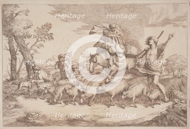 A Pastoral Journey with a Child in a Basket on Horseback, 1758/1759. Creator: Gaetano Gherardo Zompini.