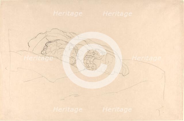 Curled up Girl on Bed, 1916/1917. Creator: Gustav Klimt.