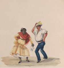 A man and a woman dancing, from a group of drawings depicting Peruvian costume, 1848. Creator: Attributed to Francisco (Pancho) Fierro.