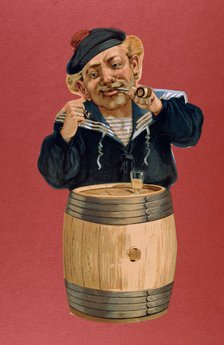 Sailor smoking a pipe and drinking rum, 1900. Artist: Unknown