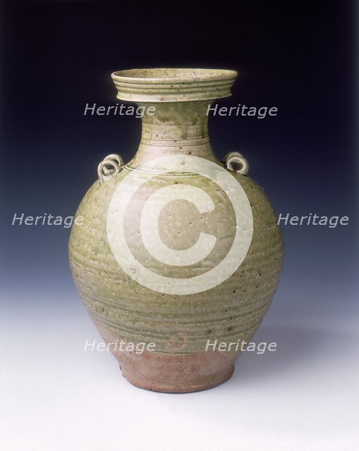Yue stoneware vase with twin loops on shoulders, Western Jin dynasty, China, 3rd-4th century. Artist: Unknown