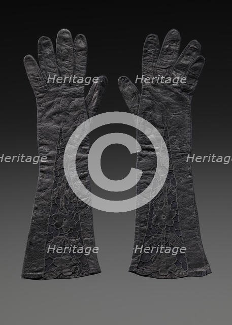 Pair of black leather gloves from Mae's Millinery Shop, 1941-1994. Creator: Unknown.