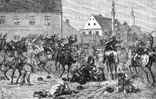 The Riots in Croatia: Hussars dispersing rioters at Agram, 1883. Creator: Unknown.