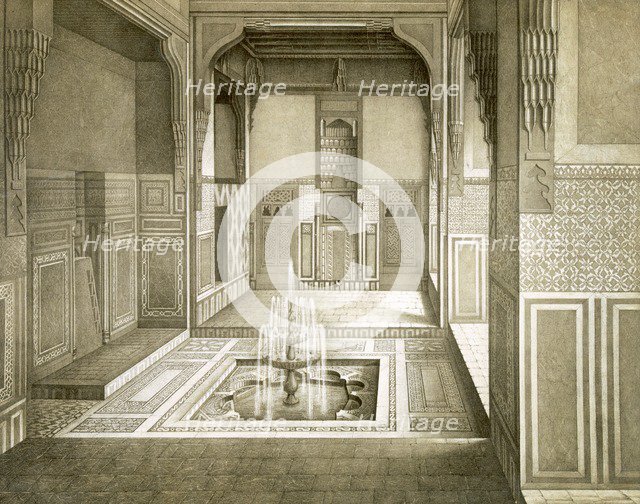Cairo: Mandarah: Reception Room, ground floor, with pool and fountain, pub. 1877. Creator: Emile Prisse d'Avennes (1807-79).