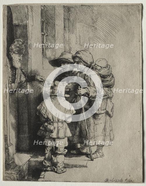 Beggars Receiving Alms at the Door of a House, 1648. Creator: Rembrandt van Rijn (Dutch, 1606-1669).