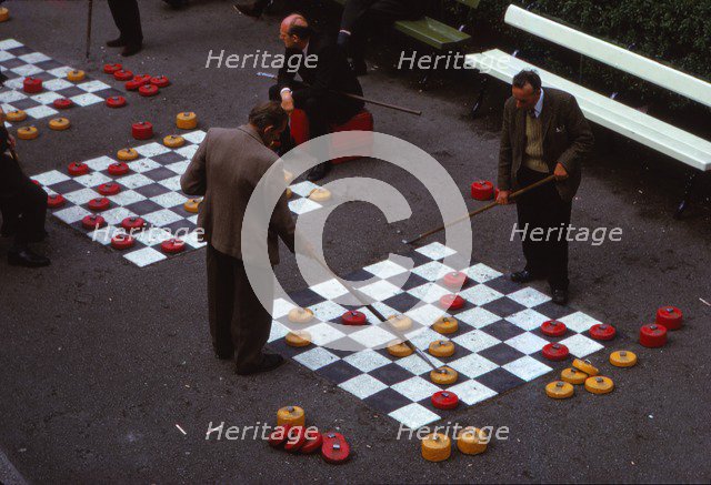 Outdoor Game of Draughts in Union Terrace Gardens in City Centre, Aberdeen, Scotland, c1960s. Artist: CM Dixon.