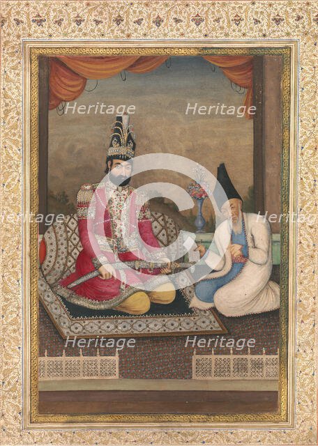 Portrait of Muhammad Shah Qajar and his Vizier Haj Mirza Aghasi, second quarter 19th century. Creator: Unknown.