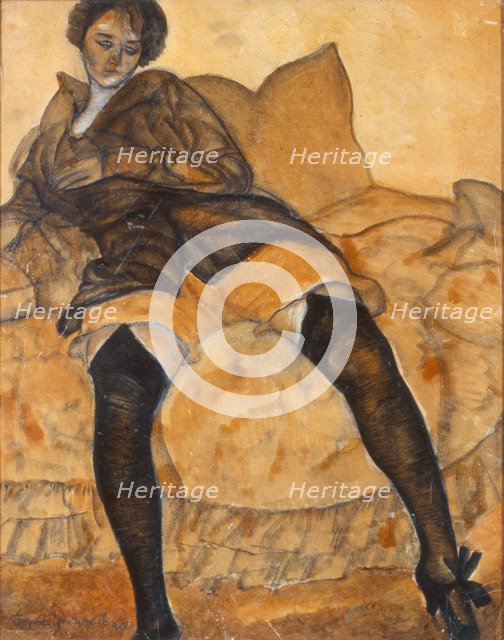 A sitting woman, c. 1918. Artist: Grigoriev, Boris Dmitryevich (1886-1939)