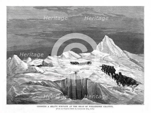 'Crossing a Heavy Ice-Pack at the Head of Wellington Channel', 1877. Artist: Unknown
