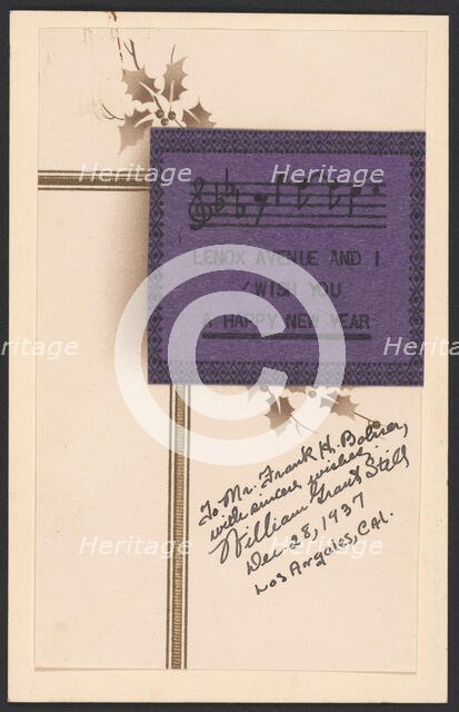 Holiday card from William Grant Still, 1937. Creator: Unknown.