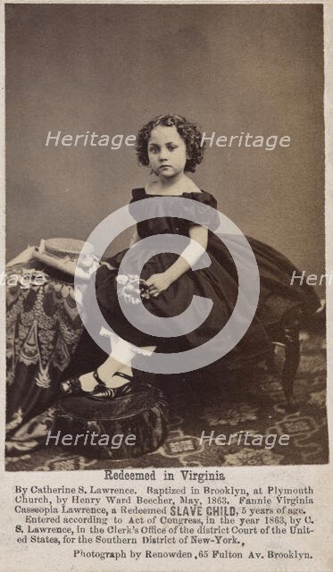 Redeemed in Virginia by Catherine S. Lawrence. Baptized in Brooklyn….by Henry Ward...1863.  Creator: Renowden.