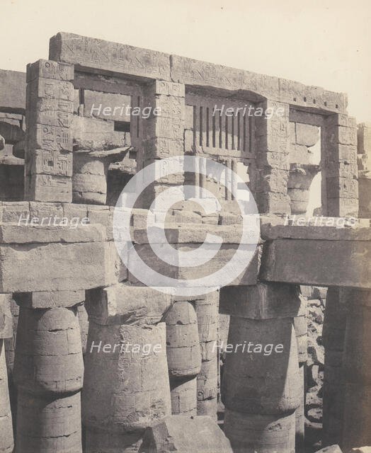 Karnak (Thèbes), Palais - Salle Hypostyle - Fenêtre et Chapiteaux des ..., 1851-52, printed 1853-54. Creator: Félix Teynard.