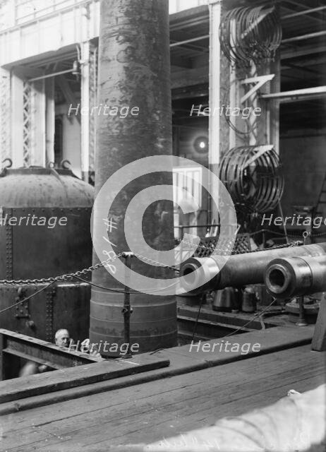 Navy Yard, U.S., Washington - 14 Inch Gun; Various Operations in Shrinking Jacket On It, 1917. Creator: Harris & Ewing.