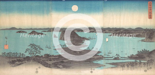 Panorama of the Eight Views of Kanasawa under a Full Moon, 1857., 1857. Creator: Ando Hiroshige.
