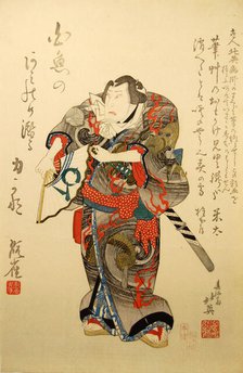 Kabuki Actor Nakamura Utaemon IV as the Wrestler Iwakawa Jirokichi, in the play Sekitori s..., 1837. Creator: Shunbaisai Hokuei.