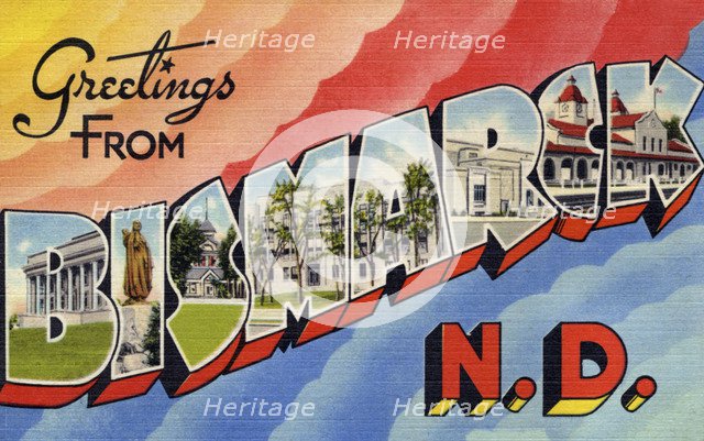 'Greetings from Bismarck, North Dakota', postcard, 20th century. Artist: Unknown