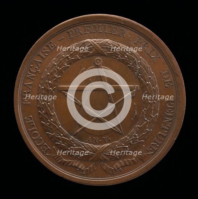 Painter's Tools Surrounded by a Laurel Wreath [reverse], 1796-1797. Creator: Rambert Dumarest.