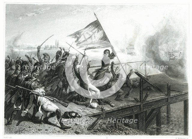 Napoleon Bonaparte on the Bridge of Arcole in the Italian campaign, November 1796, defeating the …