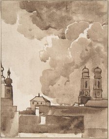 View of Munich with Marienkirche on right, late 18th-early 19th century. Creator: Franz Kobell.