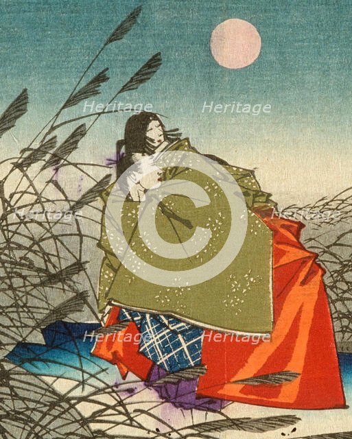 Narihira and Nijo no Tsubone at the Fuji River, 1882. Creator: Tsukioka Yoshitoshi.