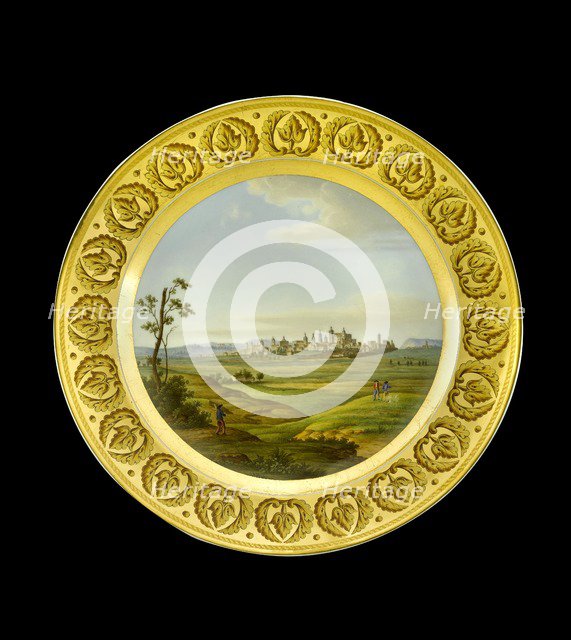 Dessert plate depicting the battlefield of Salamanca, Spain, 1810s. Artist: AJ Photographics.