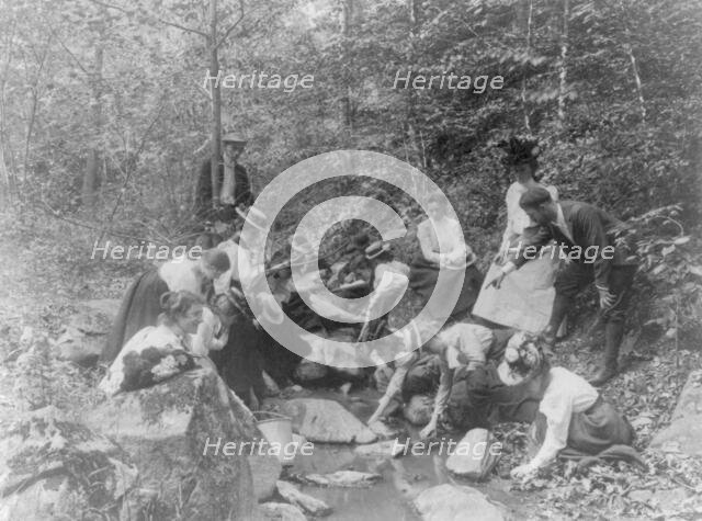 Students from Western High School studying biology outdoors at a stream, Washington, D.C., (1899?). Creator: Frances Benjamin Johnston.