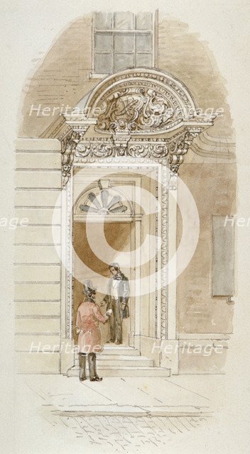 View of the doorway of no 4 Mincing Lane, City of London, 1840. Artist: James Findlay