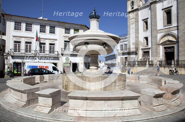 The fountain in the square near the Cathedral of Evora, Portugal, 2009. Artist: Samuel Magal