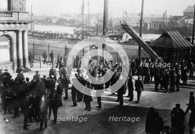British coal strike - idle dock laborers, Cardiff, between c1910 and c1915. Creator: Bain News Service.