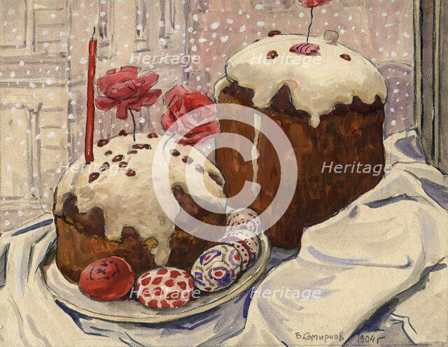 A Snowy Easter in Irkutsk: An Easter Meal, 1904. Creator: Boris Vasilievich Smirnov.