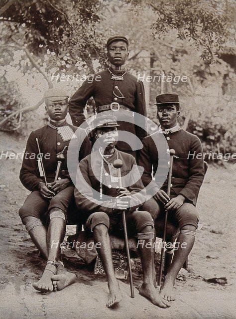 Natal, South Africa: four African policemen in uniform, 1896. Creator: Unknown.