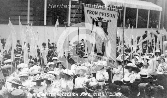 The 'From Prison to Citizenship' banner on the Women's Coronation Procession, London, 1911. Artist: Unknown