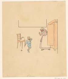 Wife and crying boy by a cupboard, c.1880-c.1910. Creator: Anon.