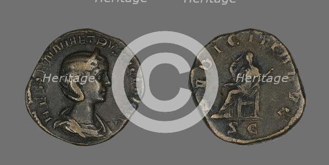 Sestertius (Coin) Portraying Empress Herennia Etruscilla, 249-251. Creator: Unknown.