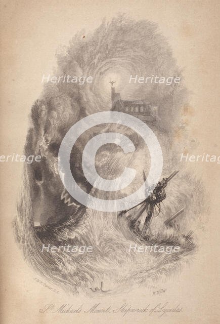 St. Michael's Mount, Shipwreck of Lycidas, 1835. Creators: JMW Turner, William Miller.