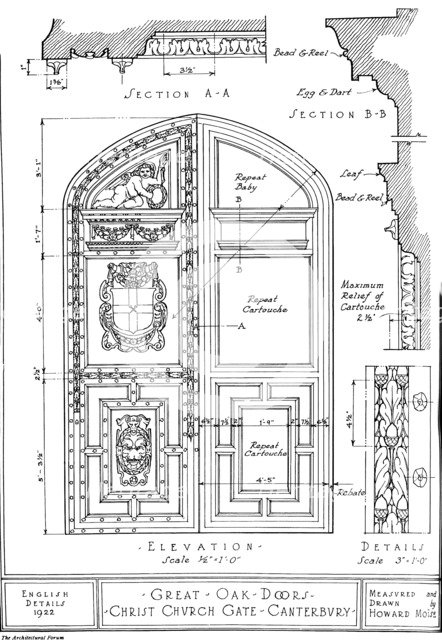 Great oak doors, Christ Church Gate, Canterbury, Kent, 1922. Artist: Howard Moise.