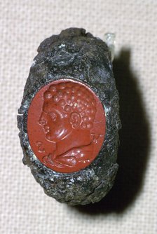Roman iron ring with a red jasper gem. Artist: Unknown