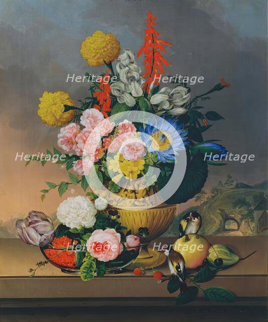 Still life with bouquet of flowers, 1828. Creator: Johann Knapp.