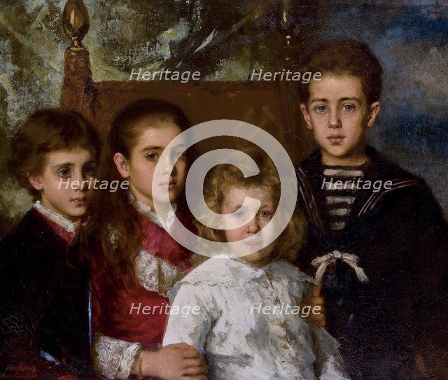 Portrait of the children of Paul Pavlovich Demidoff, 2nd Prince of San Donato (1839-1885), Avrora, A Artist: Harlamov, Alexei Alexeyevich (1840-1922)