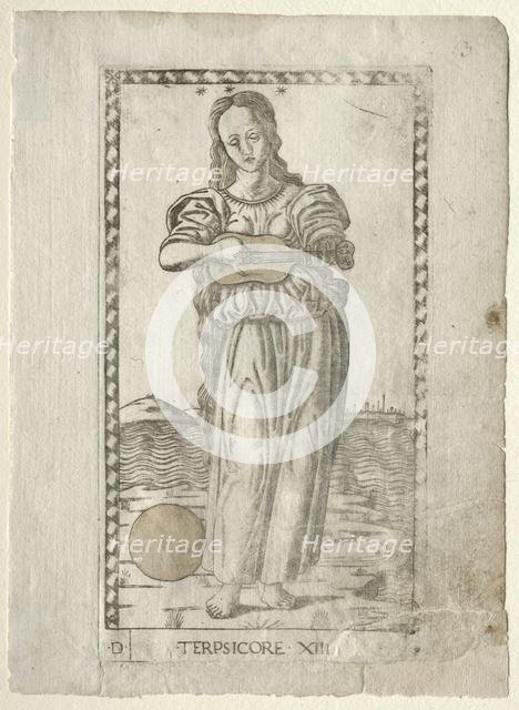 Terpsichore (dancing and song) (from the Tarocchi series D...), before 1467. Creator: Master of the E-Series Tarocchi (Italian, 15th century).