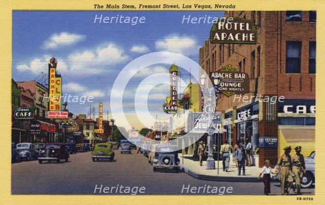'The Main Stem, Fremont Street, Las Vegas, Nevada', postcard, 1943. Artist: Unknown