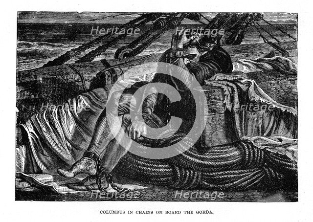Christopher Columbus in chains on board the 'Gorda', 1490s, (c1872). Artist: Unknown