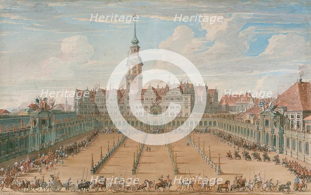 Parade of the Ladies' Ring Races on Juny 6, 1709 in Dresden, 1710. Artist: Fritzsche, C. H. (active 18th century)