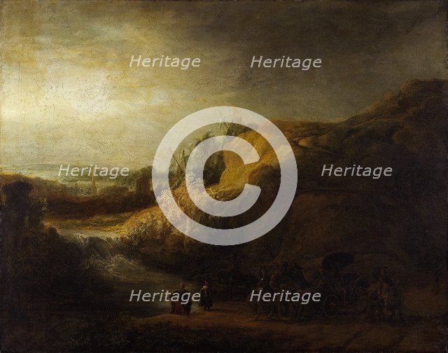 Landscape with the baptism of the Eunuch. Artist: Rembrandt van Rhijn (1606-1669)