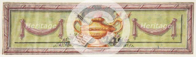 Ornamental Panel with Flaming Lamps and Sheet Music, 19th century. Creator: Anon.