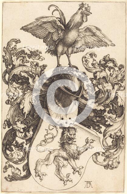 Coat of Arms with a Lion and a Cock, 1502/1503. Creator: Albrecht Durer.