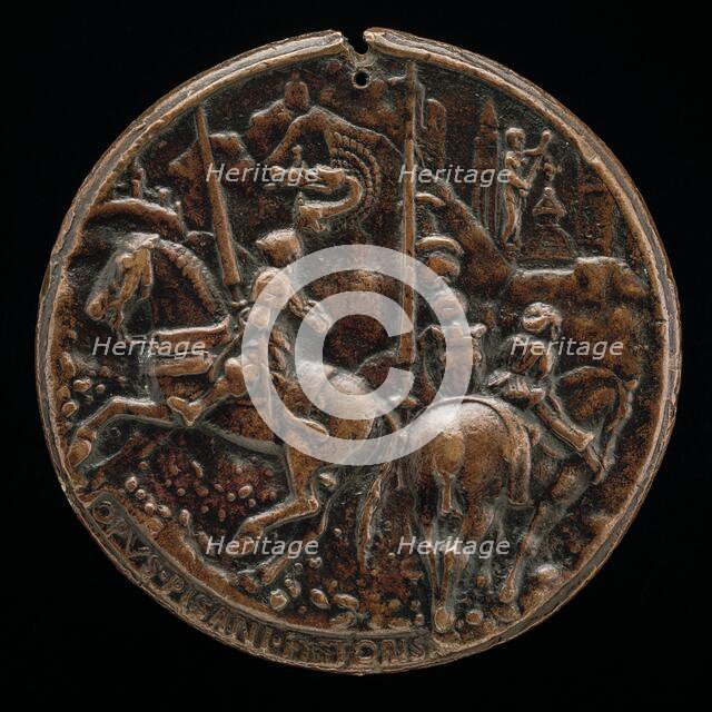 Filippo Maria Visconti Riding in a Mountainous Landscape [reverse], c. 1441. Creator: Pisanello.