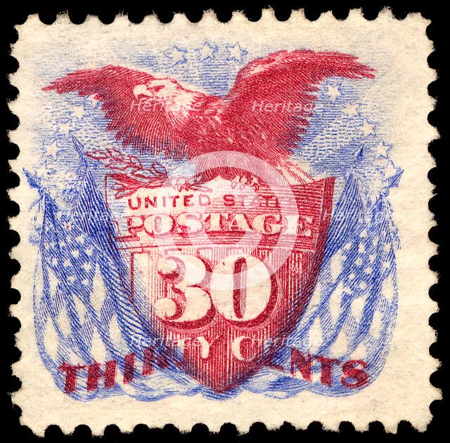 30c Shield, Eagle and Flags re-issue single, 1869. Creator: Unknown.