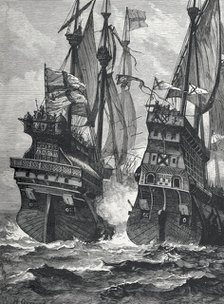 The Defeat of Sir Andrew Barton, 1511, (1887).  Creator: William Heysham Overend.