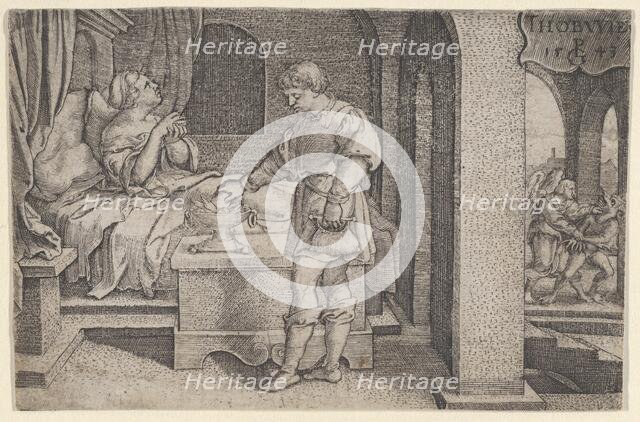 Tobiolus Makes a Propitiatory Sacrifice, from The Story of Tobias, 1543. Creator: Georg Pencz.